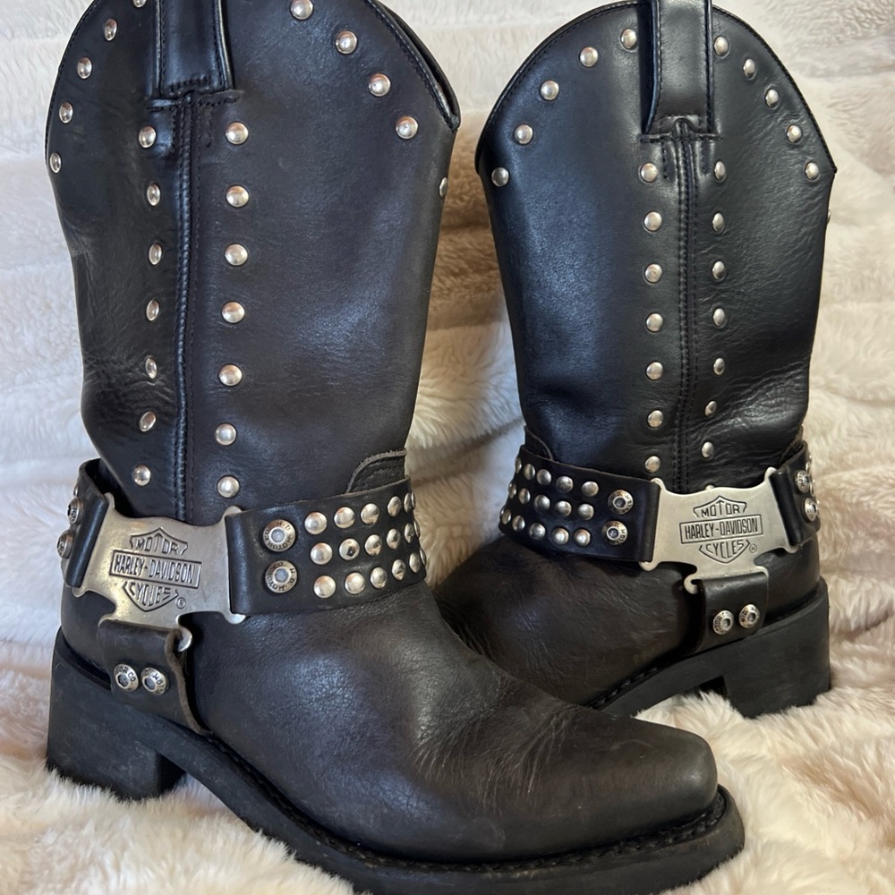 Harley-Davidson Black Leather Boots with Silver Accents